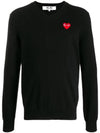 Red Heart Wappen V-Neck Wool Knit P1 N002 1 Black - COMME DES GARCONS - BALAAN 1