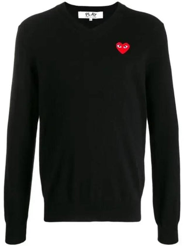 Heart Wappen V-Neck Wool KnitTop Black - COMME DES GARCONS - BALAAN 1