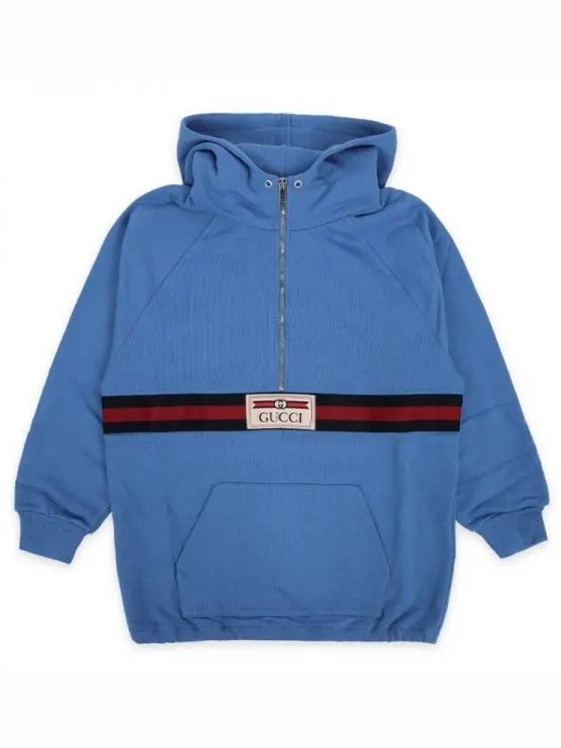 Kids Logo Label Cotton Half Zip-Up Hoodie Blue - GUCCI - BALAAN 2