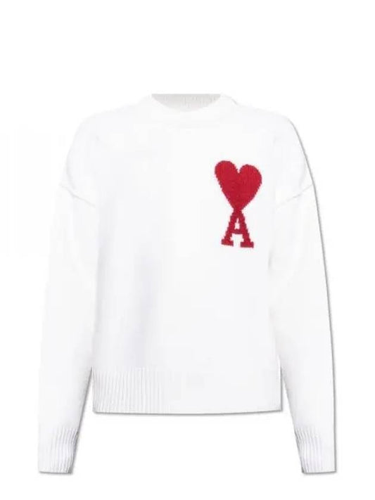 Intarsia Big Heart Logo Wool Knit Top Ivory - AMI - BALAAN 2