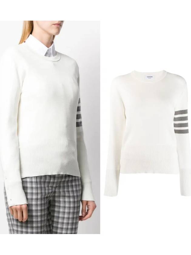 Milano Stitch Crewneck 4-Bar Cotton Crepe Knit Top White - THOM BROWNE - BALAAN 2