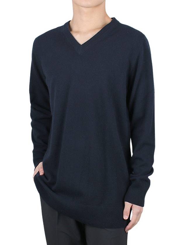 Stitched V-neck Wool Knit Top Navy - MAISON MARGIELA - BALAAN 3