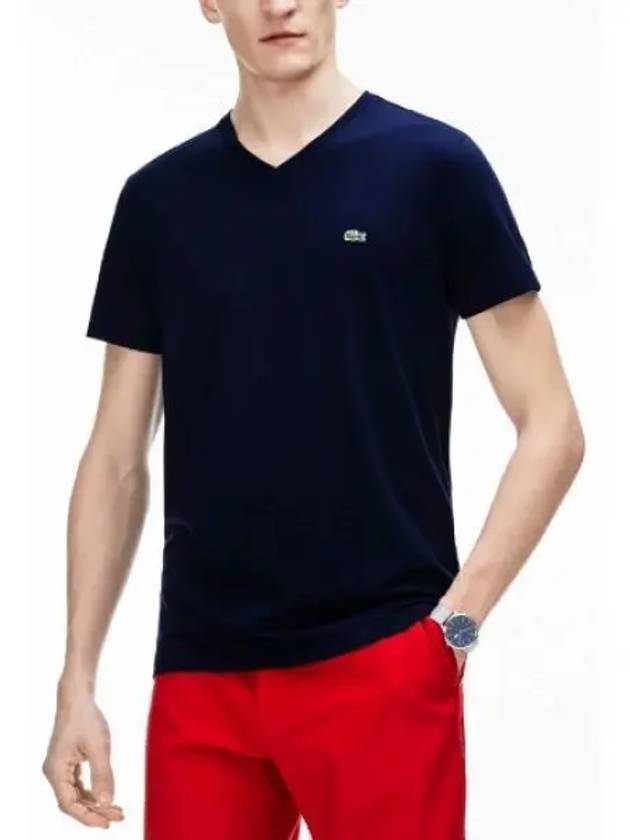 Men's Logo V-Neck Short Sleeve T-shirt Navy - LACOSTE - BALAAN 2