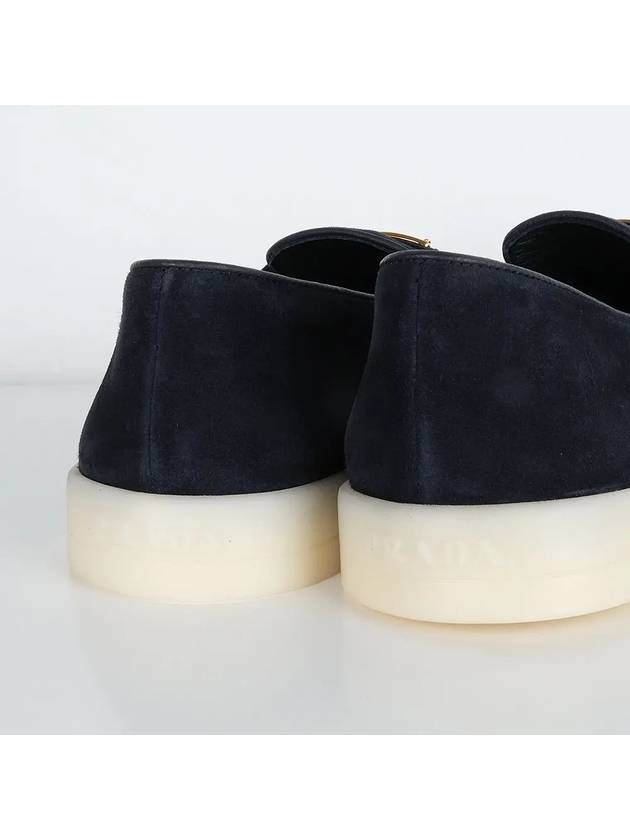 Triangle Logo Suede Leather Loafers Navy - PRADA - BALAAN 7