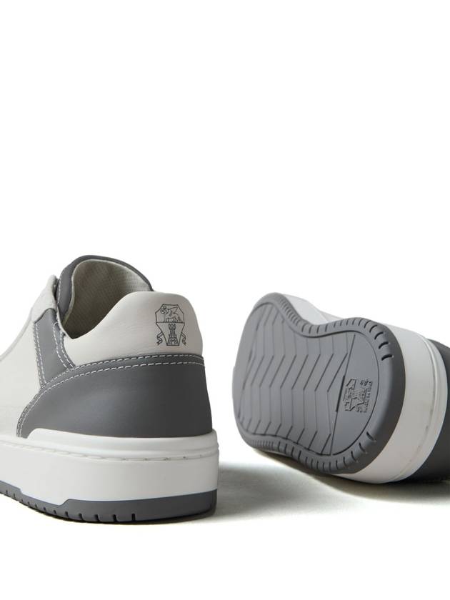 Logo Leather Low Top Sneakers Grey White - BRUNELLO CUCINELLI - BALAAN 4