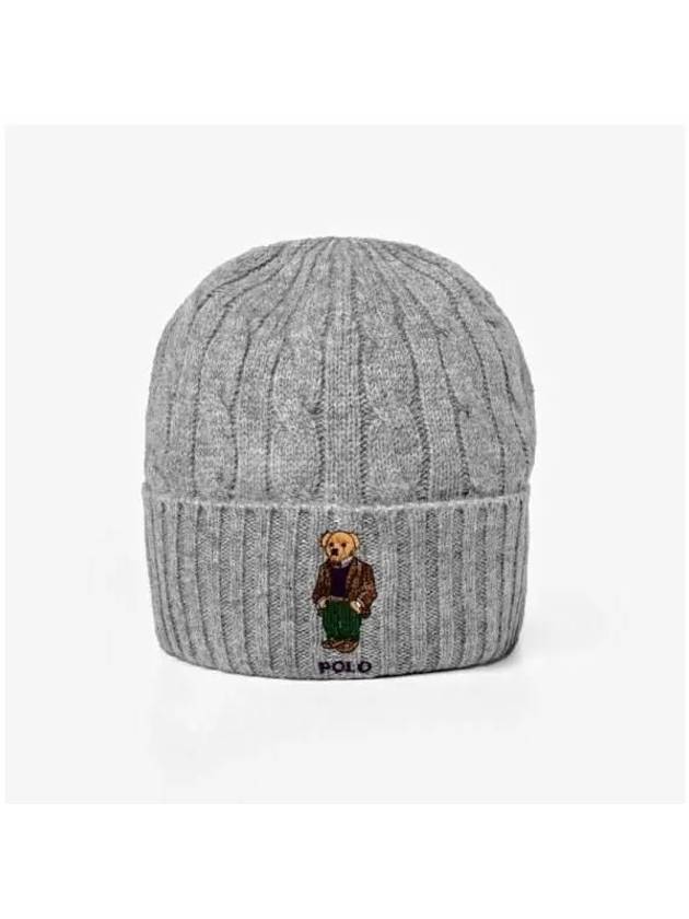 Polo Bear Cable Knit Wool Beanie Grey - POLO RALPH LAUREN - BALAAN 3