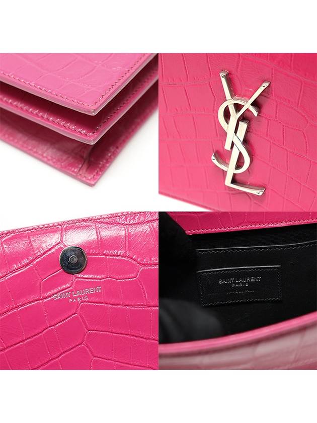 400409 Pink crocodile pattern silver logo monogram clutch - SAINT LAURENT - BALAAN 7