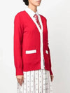 Cotton Hector Pointelle 4-Bar V-Neck Cardigan Red - THOM BROWNE - BALAAN 5