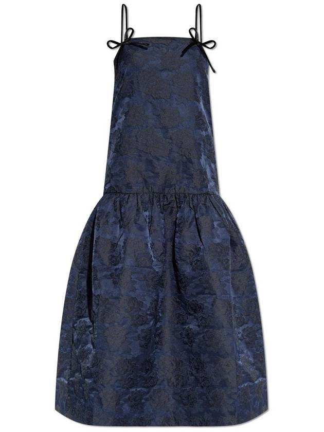 Botanical Jacquard Strap Midi Dress Blue - GANNI - BALAAN 4