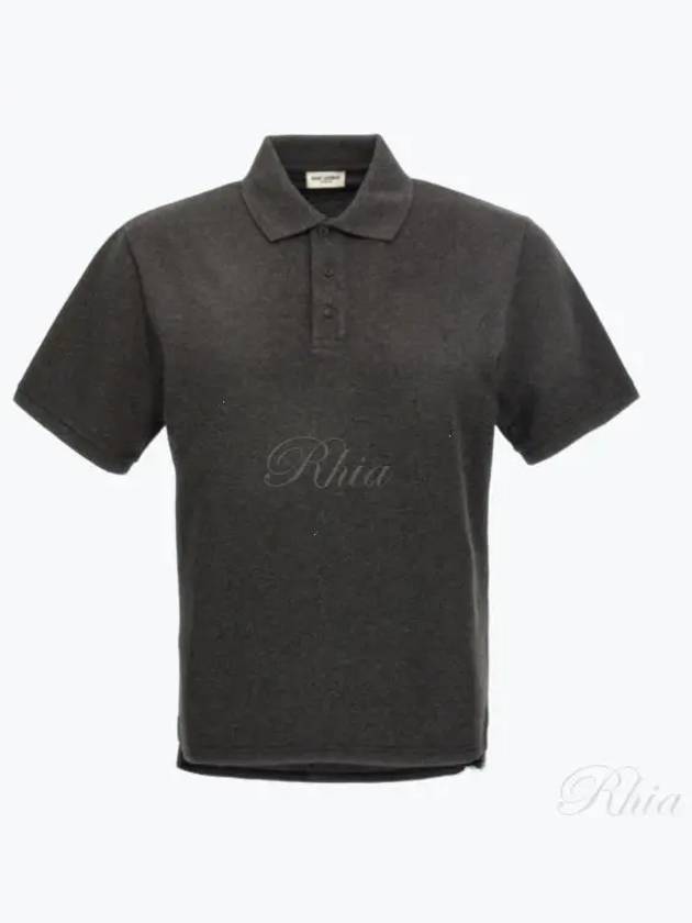 Cassandre Cotton Polo Shirt Grey - SAINT LAURENT - BALAAN 2