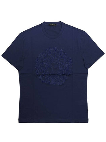 20Embroidered Logo Cotton TShirt Navy A76133 A201952 A145 - VERSACE - BALAAN 1