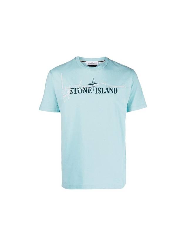 Logo Ink Short Sleeve T-Shirt Aqua - STONE ISLAND - BALAAN 1