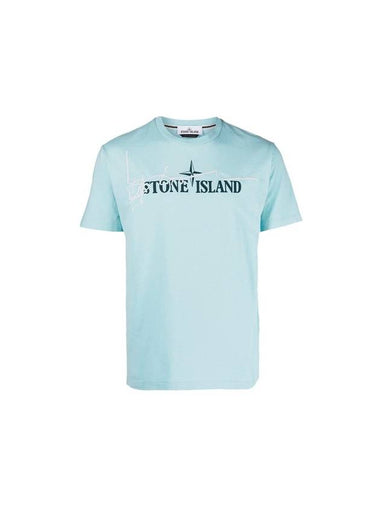 Logo Ink Short Sleeve T-Shirt Aqua - STONE ISLAND - BALAAN 1