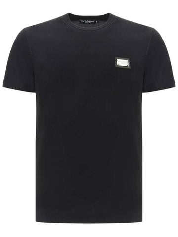 Logo Patch Crew Neck Cotton Short Sleeve T-Shirt Black - DOLCE&GABBANA - BALAAN 1