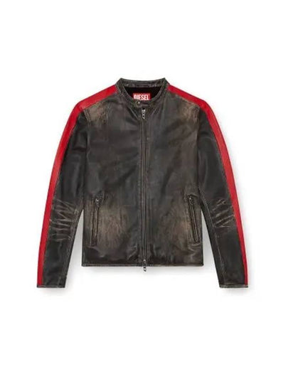 L Renn Contrasting Stripes Leather Jacket Black - DIESEL - BALAAN 2