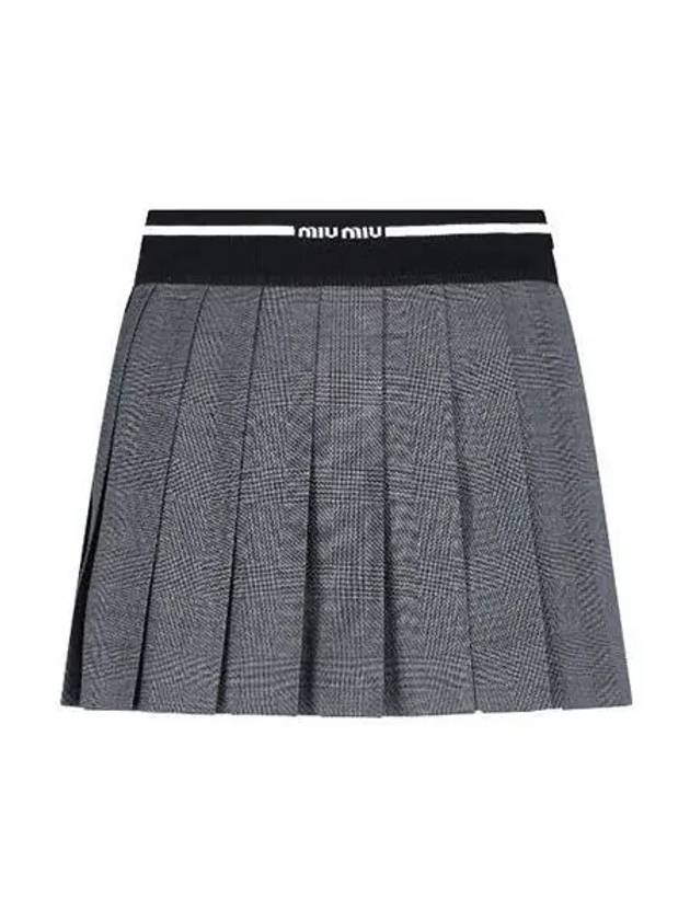 Skirt Women s Glen Pleated Wool Mini Gray - MIU MIU - BALAAN 1