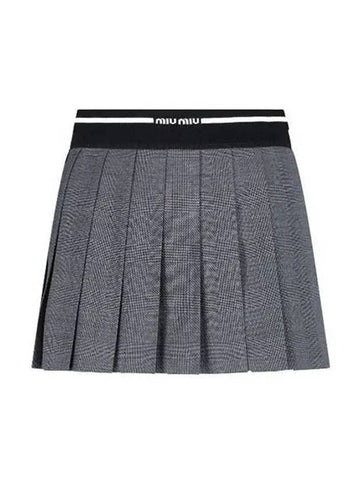 Skirt Women s Glen Pleated Wool Mini Gray - MIU MIU - BALAAN 1