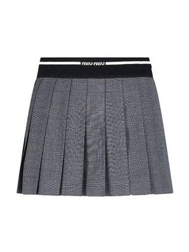 Skirt Women s Glen Pleated Wool Mini Gray - MIU MIU - BALAAN 1