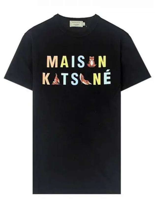 EU00152KJ0008 BK Multi Yoga Fox Logo Printing Short Sleeve T Shirt Black Men s TEO 271007 - MAISON KITSUNE - BALAAN 1