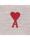 Red Heart Logo Merino Wool Cardigan Beige - AMI - BALAAN 7