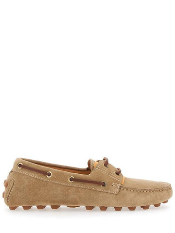 'Gommino' Beige Loafers With Woven Tie In Suede Woman - TOD'S - BALAAN 1