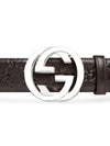 Signature G Buckle Seama Leather Belt Brown - GUCCI - BALAAN.