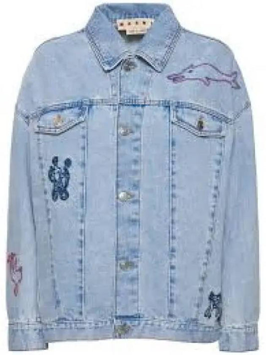 Overfit Denim Embroidered Jacket Illusion Blue GIJD0183S0USCU83BDB20 - MARNI - BALAAN 1