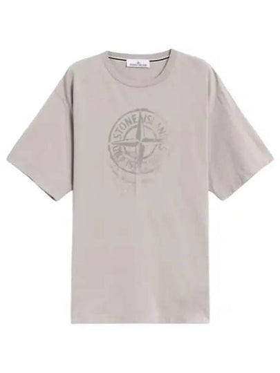 Men's Logo Print Crew Neck Short Sleeve T-Shirt Grey - STONE ISLAND - BALAAN 2