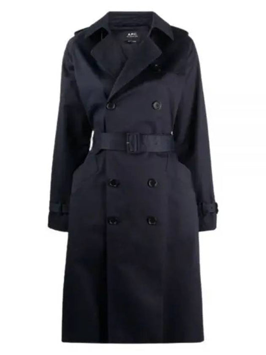 Greta Double Breasted Cotton Trench Coat Navy - A.P.C. - BALAAN 2