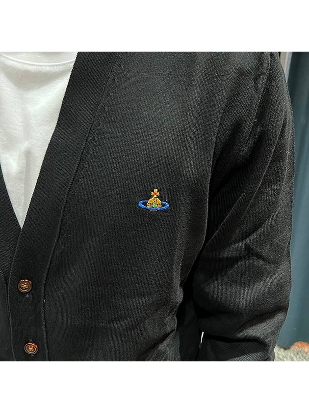 Men's Embroidered Logo Wool Cardigan Black - VIVIENNE WESTWOOD - BALAAN.