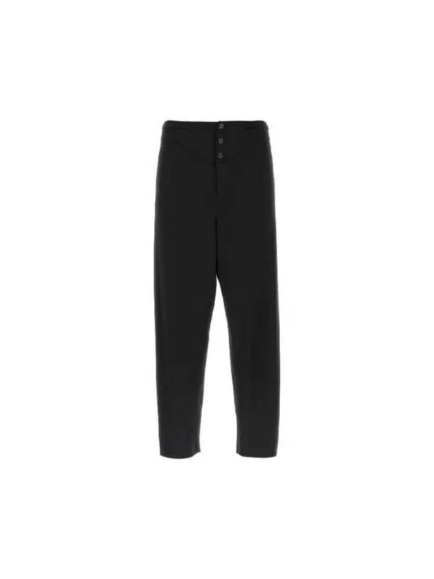 Button Detailed Silk Straight Pants Black - SAINT LAURENT - BALAAN 2