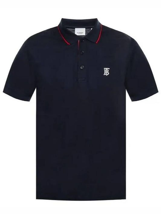 Icon Stripe Placket Cotton Pique Polo Shirt Navy - BURBERRY - BALAAN 2