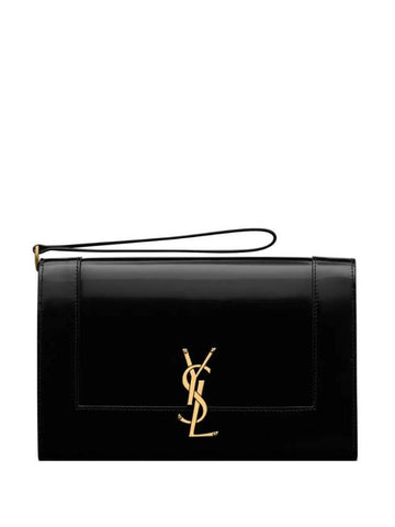 Cassandre Logo Flap Clutch Bag Black - SAINT LAURENT - BALAAN 1