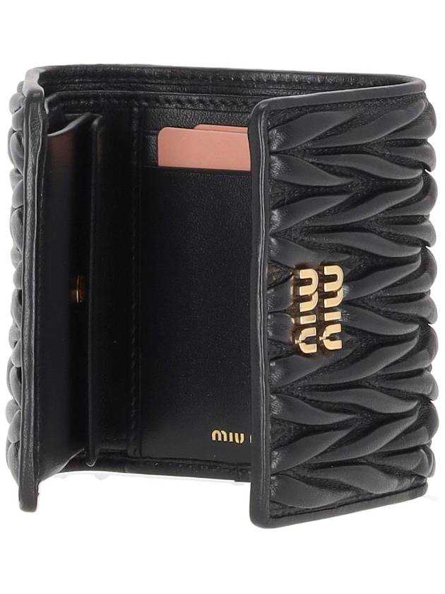 Matelasse Logo Napa Leather Half Wallet Black - MIU MIU - BALAAN 3