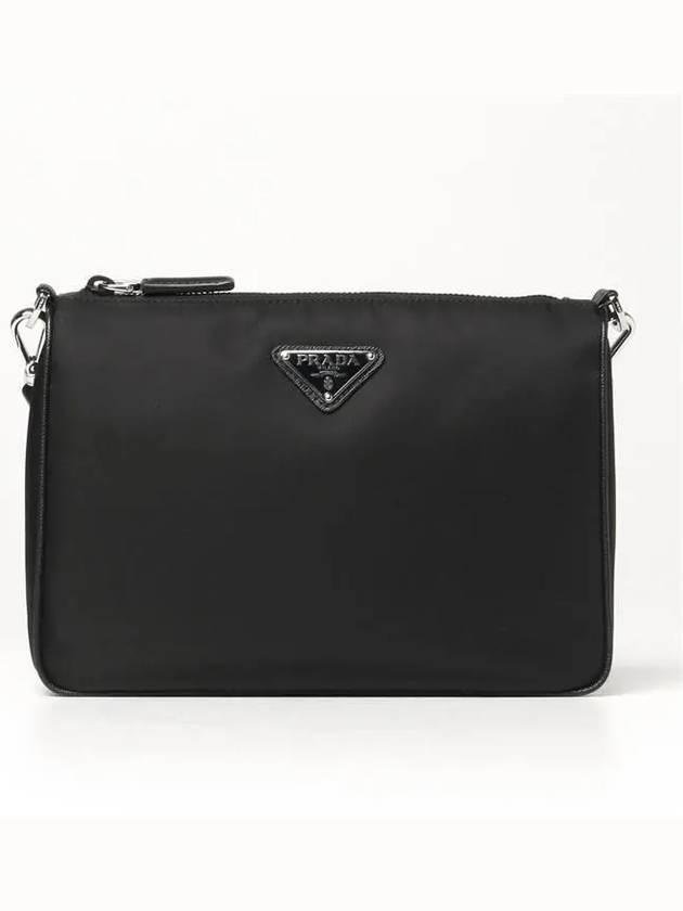 Triangle Logo Re-Nylon Saffiano Leather Shoulder Bag Black - PRADA - BALAAN 4