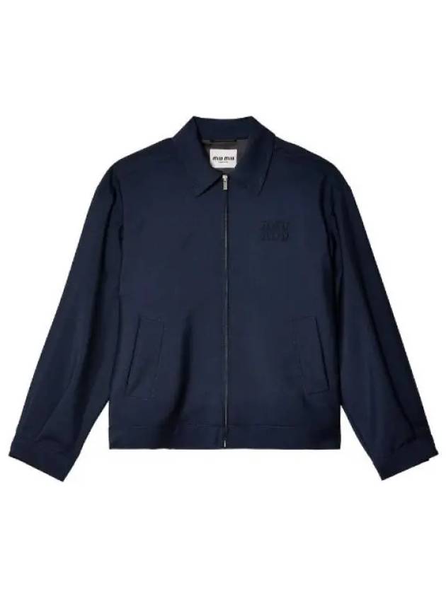 Mohair Embroidered Logo Wool Zip-up Jacket Navy - MIU MIU - BALAAN 2