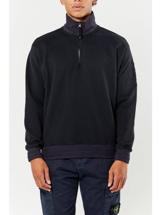 Embroidered Logo Half Zip Cotton Sweatshirt Black Navy - STONE ISLAND - BALAAN 1