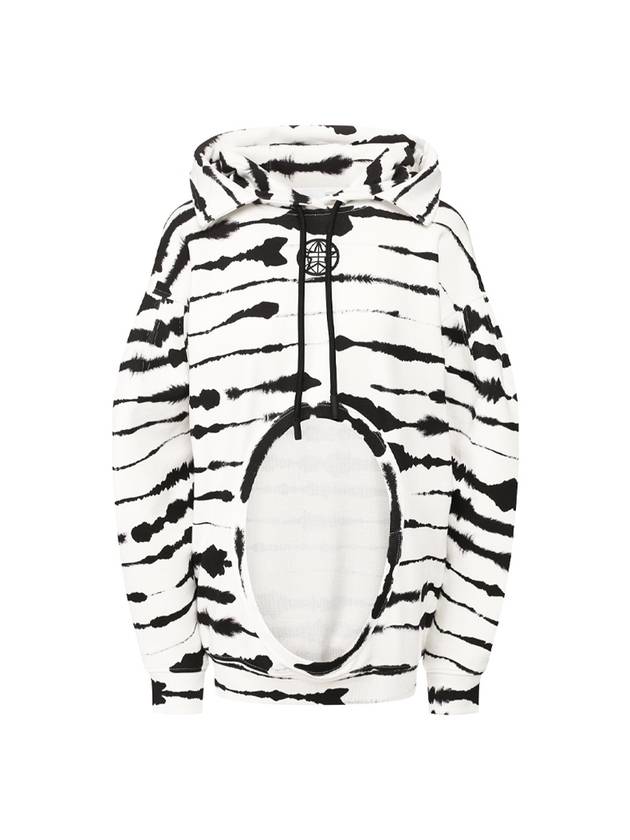 Women's Monochrome Print Cutout Detail Cotton Hooded Top White - BURBERRY - BALAAN 1