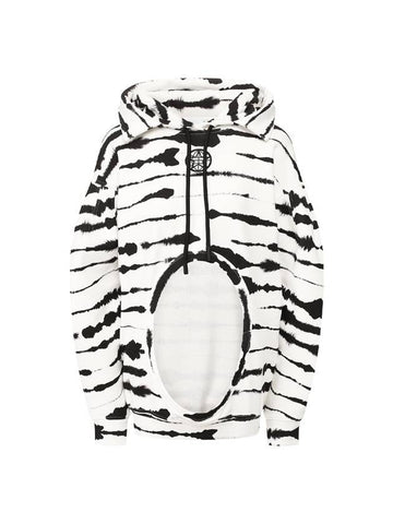 Women's Monochrome Print Cutout Detail Cotton Hooded Top White - BURBERRY - BALAAN 1