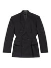 Cinched Double Breasted Wool Jacket Black - BALENCIAGA - BALAAN 3