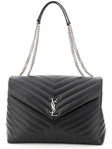 Lulu Chain Quilted Silver Logo Large Shoulder Bag Black - SAINT LAURENT - BALAAN 1