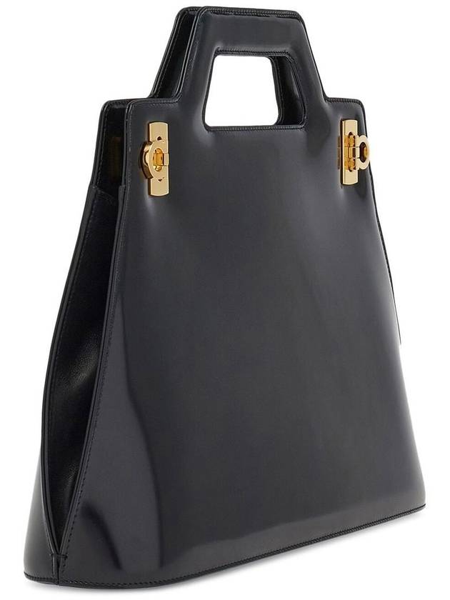 Wanda Brushed Leather Tote Bag Black - SALVATORE FERRAGAMO - BALAAN 5