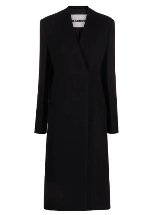 Long Sleeve Cashmere Single Coat Black - JIL SANDER - BALAAN 1
