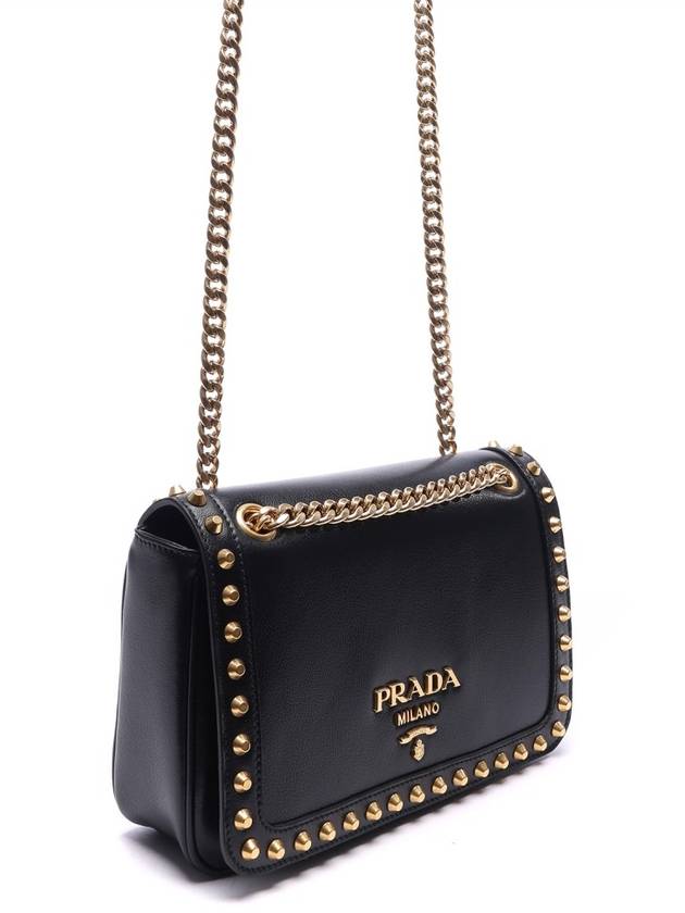 Grace Calf Stud Chain Shoulder Bag Black - PRADA - BALAAN 4