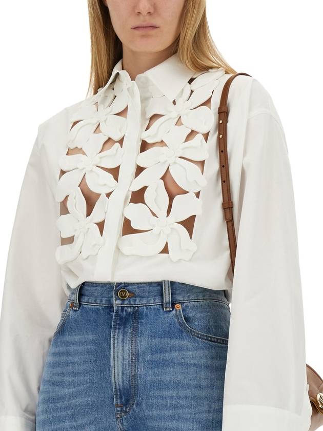 Women's Floral Cut-Out Long Sleeve Shirt White - VALENTINO - BALAAN 5