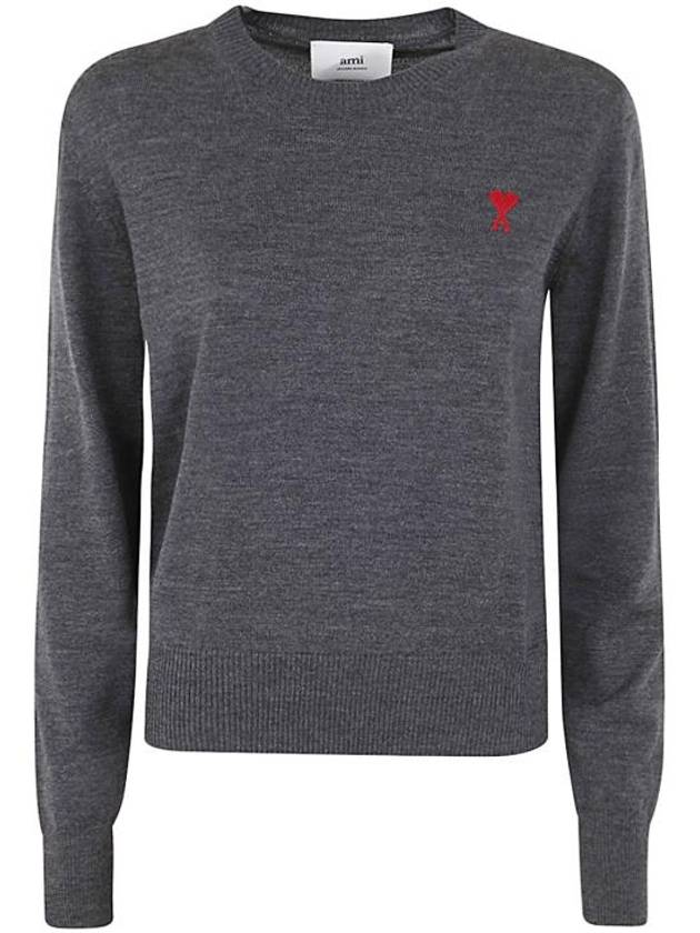 Heart Logo Crew Neck Merino Wool Knit Top Grey - AMI - BALAAN 1