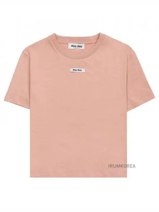 Logo Patch Crop Short Sleeve T-Shirt Pink - MIU MIU - BALAAN 2