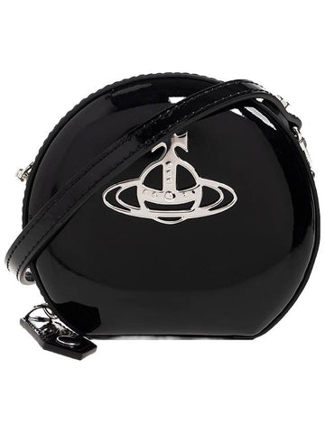 Silver Logo Shiny Mini Round Cross Bag Black - VIVIENNE WESTWOOD - BALAAN 1