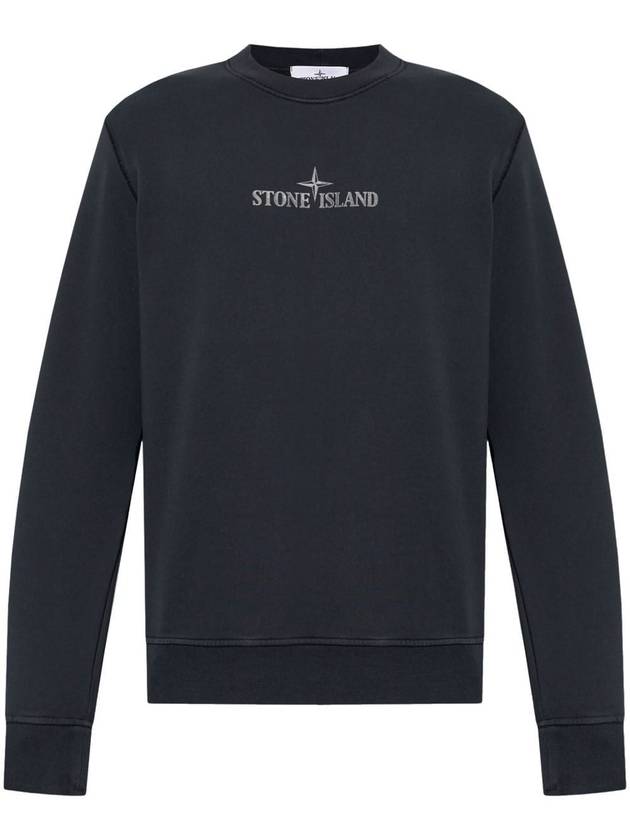 Cotton Fleece Crew Neck Sweatshirt Navy - STONE ISLAND - BALAAN 2