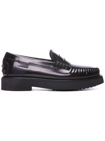 Men's Stamp Logo Leather Penny Loafer Black - TOD'S - BALAAN.